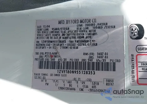 2005 Ford Mustang V6 Deluxe/V6 Premium from USA, damaged, VIN 1ZVFT80N955128353